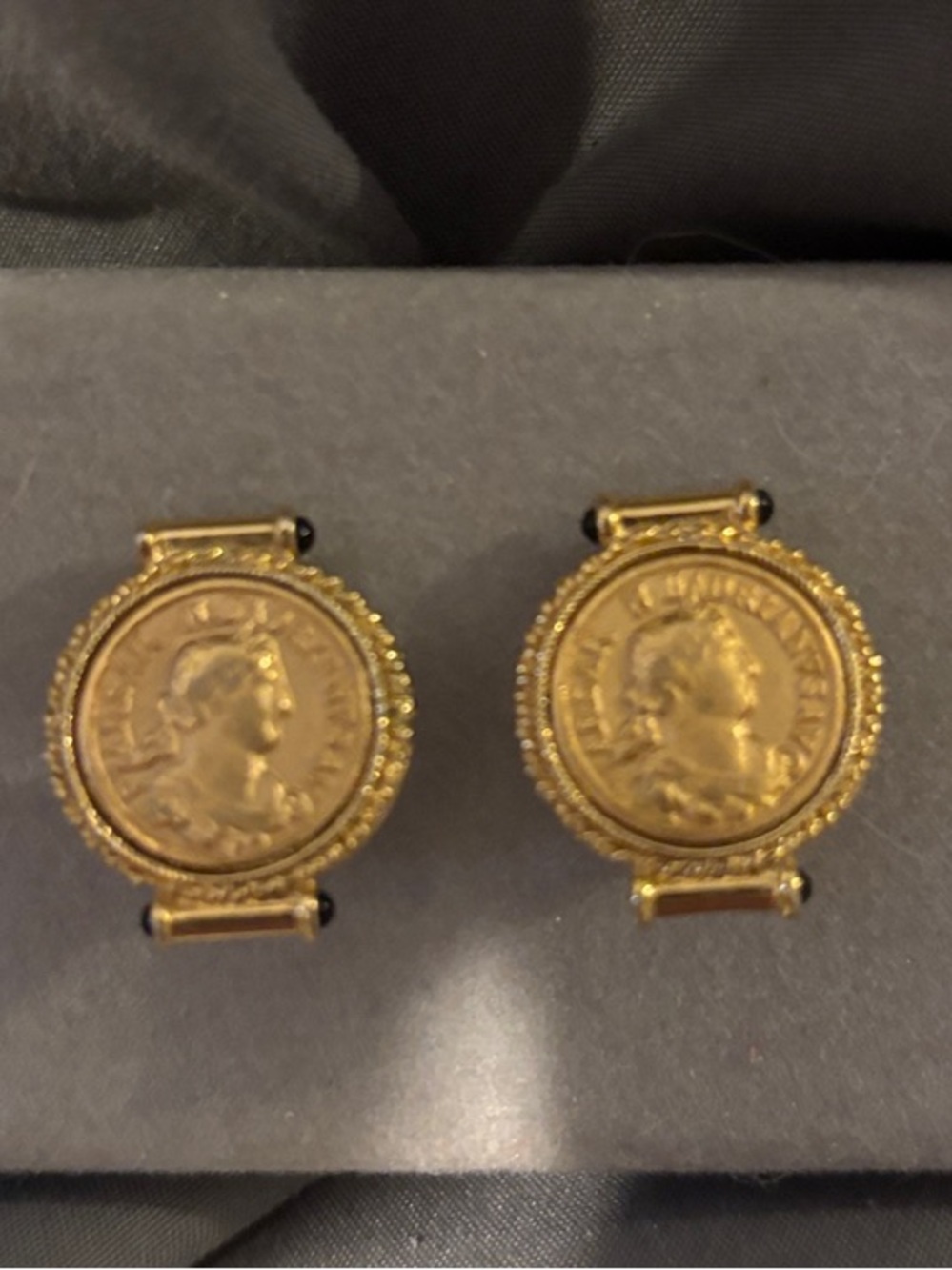 Gold Coin Medallion Clip-On Earrings - Vintage